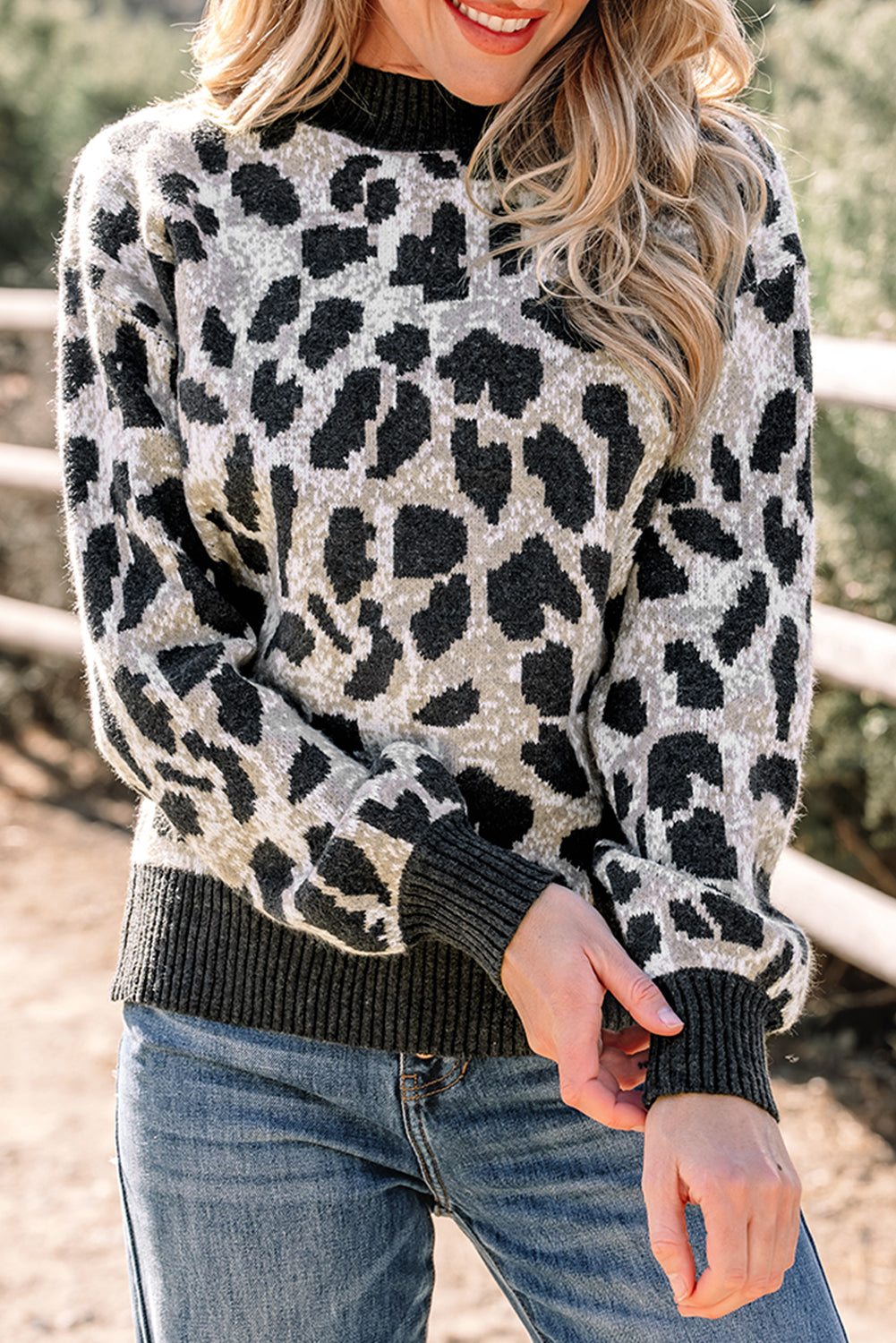 Carbon Grey Leopard Drop Shoulder Baggy Knit Sweater Dear-Lover Dropshipping